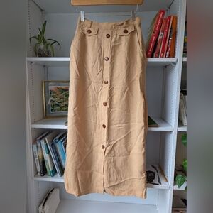 Vintage Conrad Women's Midi Skirt Button Up Front Tan Size Small Preppy Academia